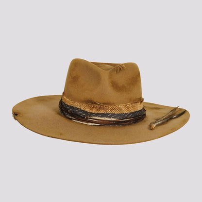 Six Shooter | Womens Distressed Wool Felt Pinch Front Fedora Hat