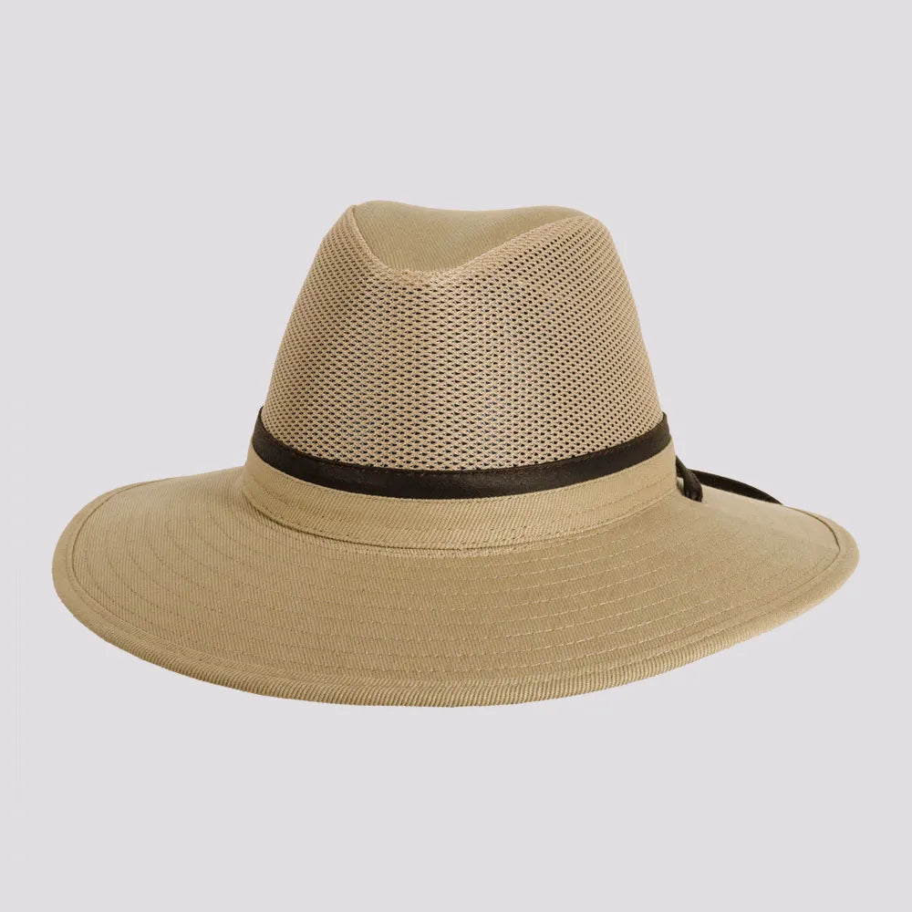 Smokey | Mens Khaki Nylon Outback Sun Hat with Mesh Sides