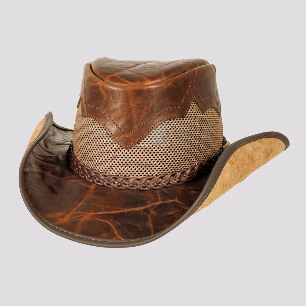 Stampede | Mens Cowhide Leather Cowboy Hat with Mesh Sides