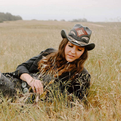 Storm Black Leather Cowboy Hat with Rattlesnake Skin Band by American Hat Makers