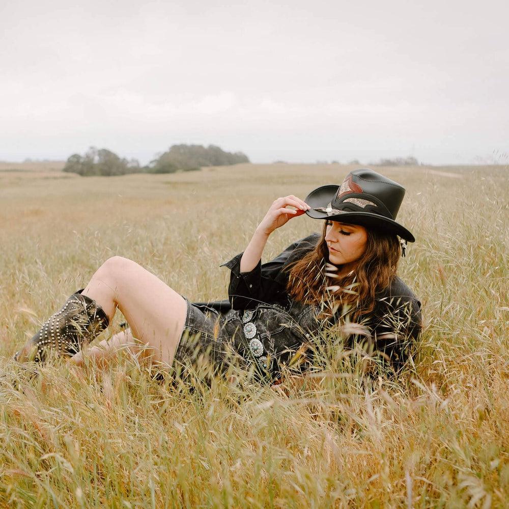 Storm Black Leather Cowboy Hat with Rattlesnake Skin Band by American Hat Makers