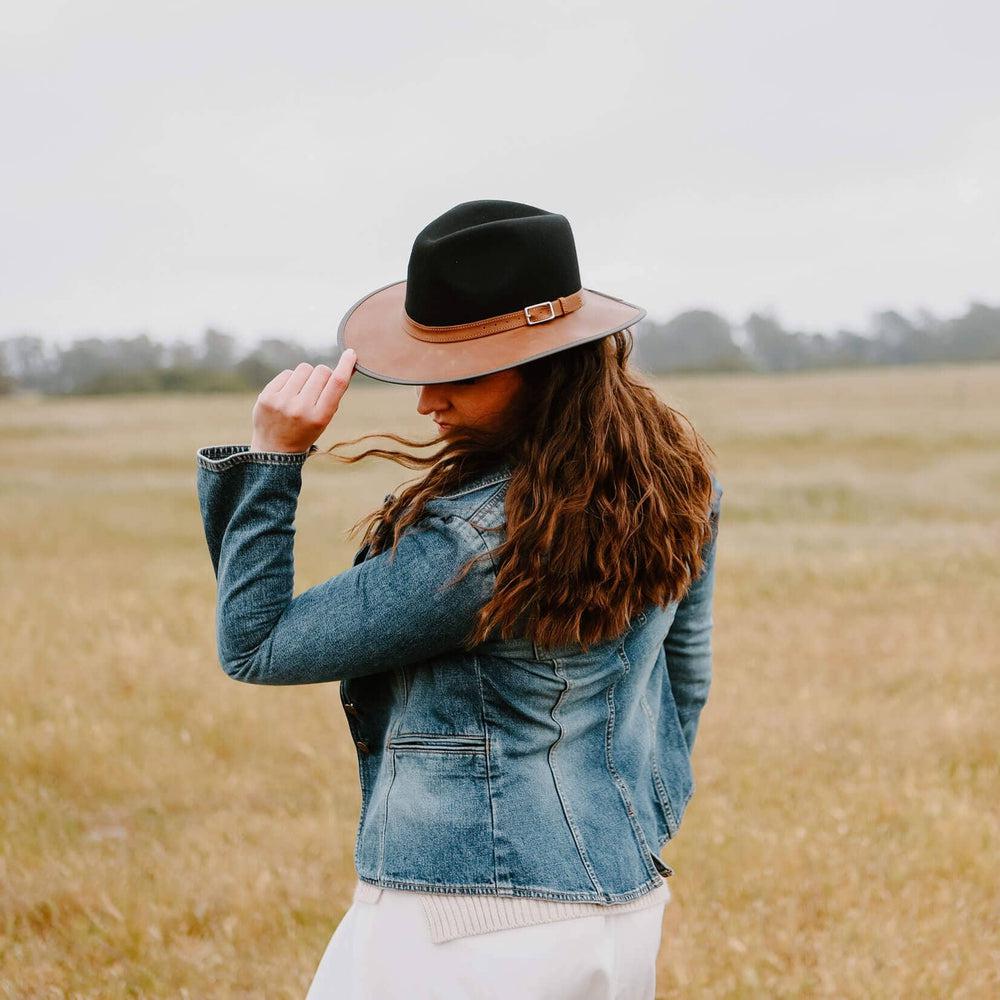 Summit Coal Leather Felt Fedora Hat by American Hat Makers