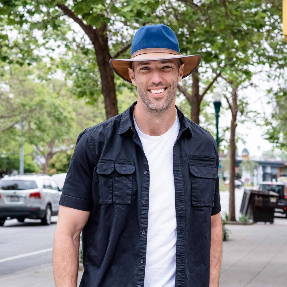 Summit Navy Felt Leather Fedora Hat by American Hat Makers