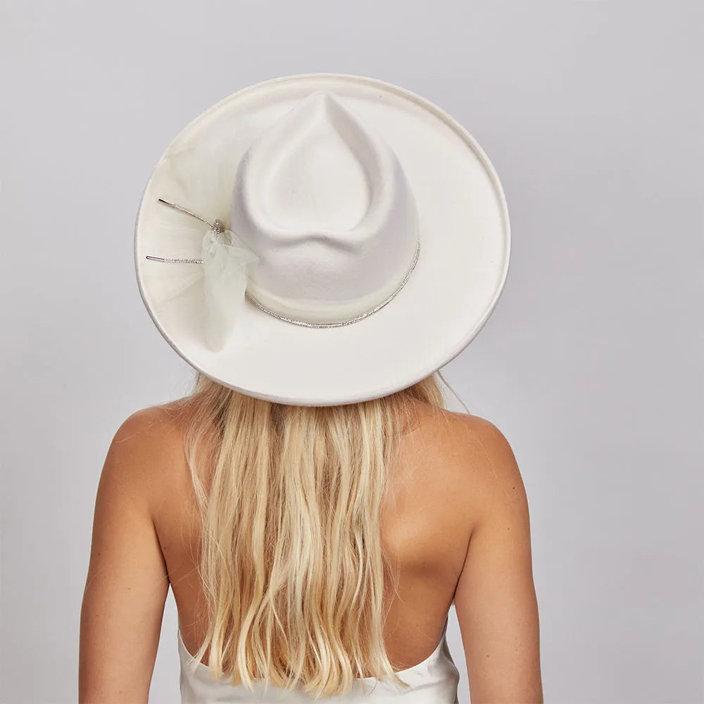 Sweetheart | Womens White Wide Brim Felt Fedora Hat