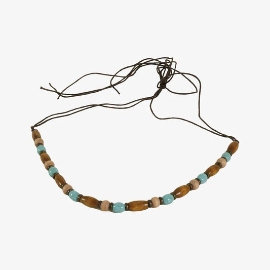 Teak | Waxed Cord Hat Band with Turquoise and Wood Beads