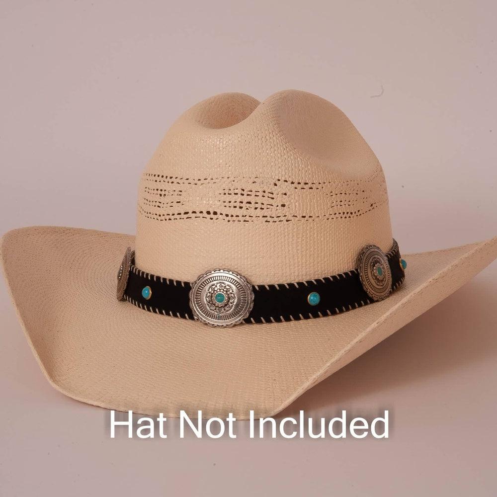 Twilight Concho Band hat band on a cream hat