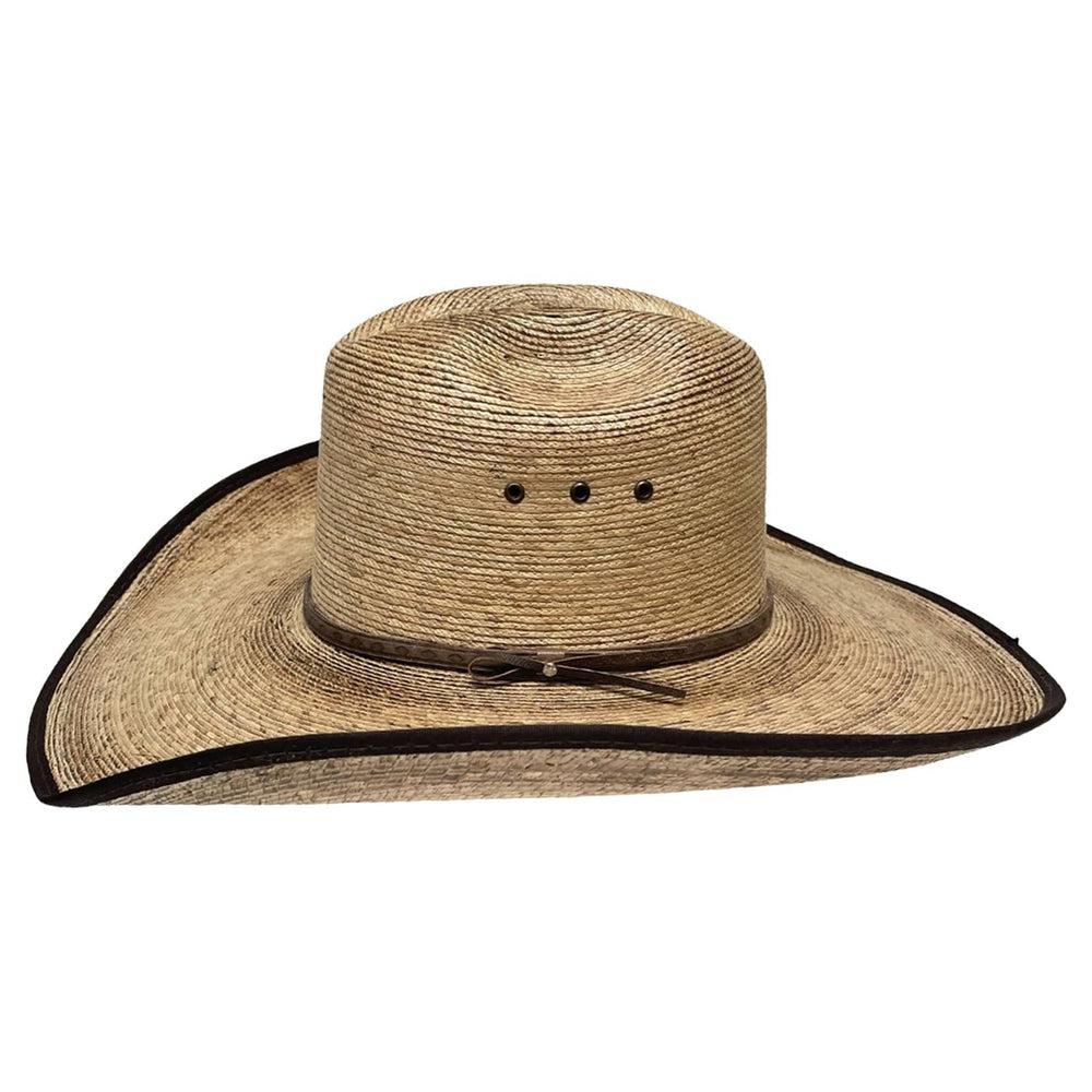 A side view of a Yuma Brown Palm Straw Cowboy Hat