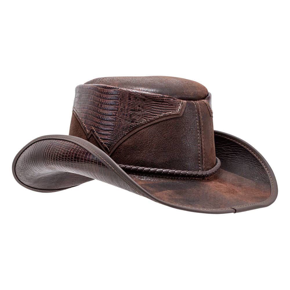 Arroyo Brown Leather Cowboy Hat Deerskin Inlay by American Hat Makers