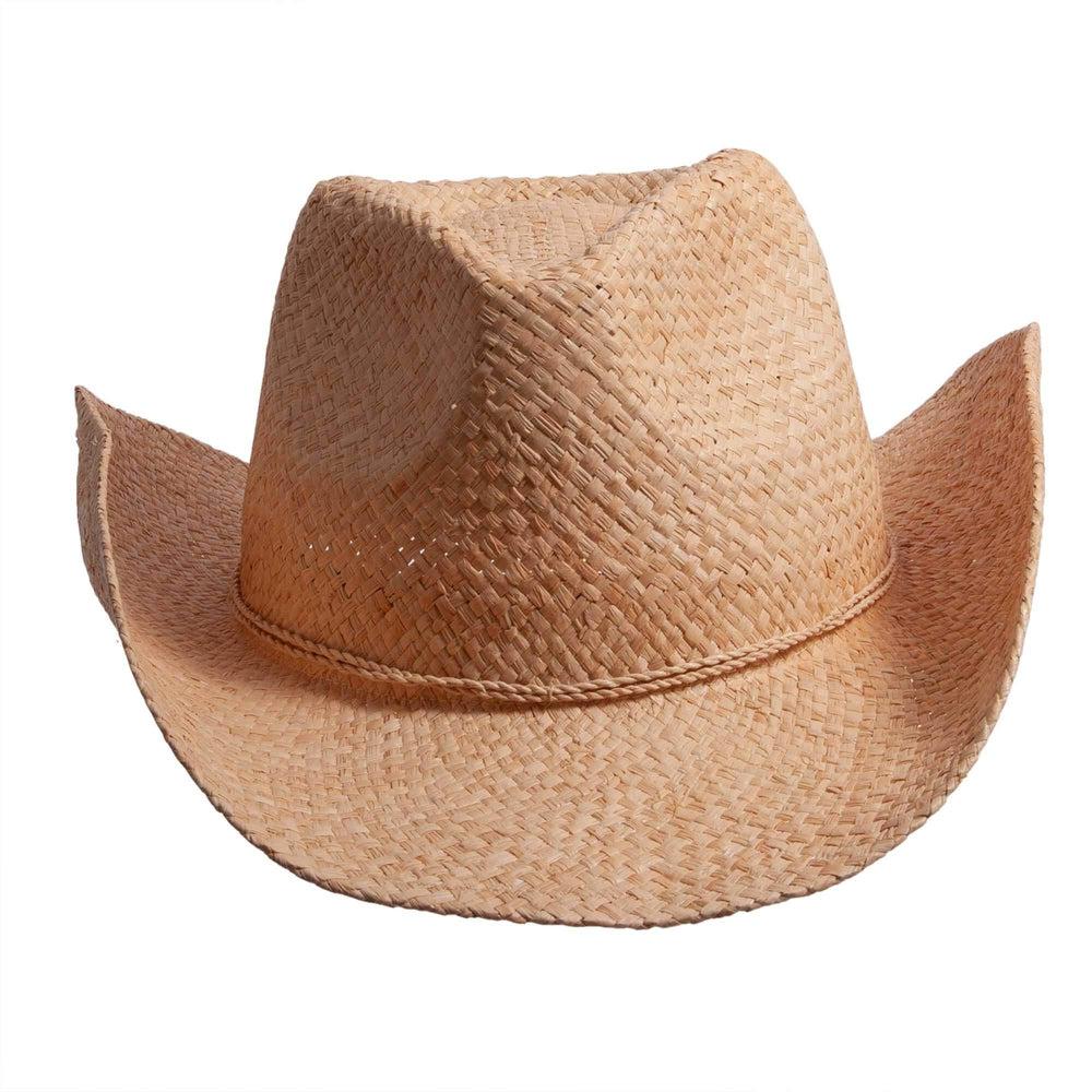 A front view of Belle brown straw hat 