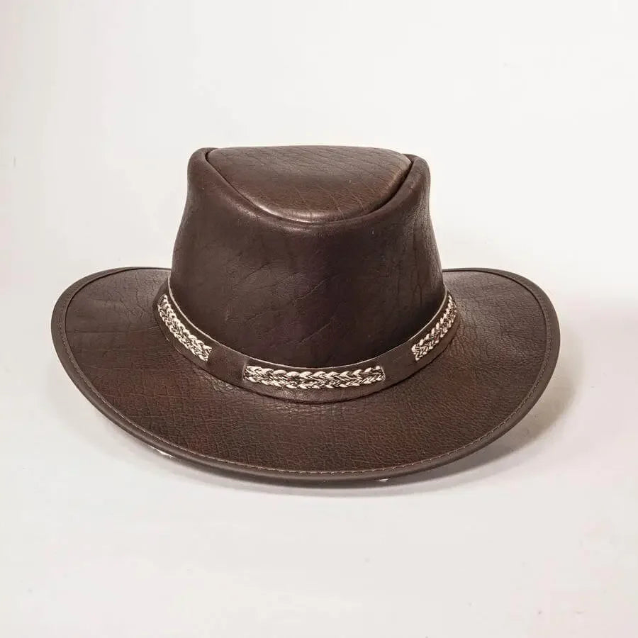 Bison Brown Leather Hat Front View