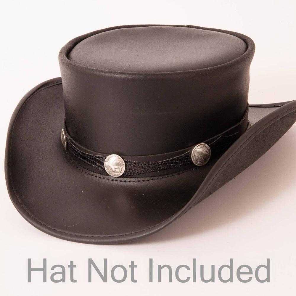 Blazer Buffalo Nickel Leather Black Hat Band on a top hat