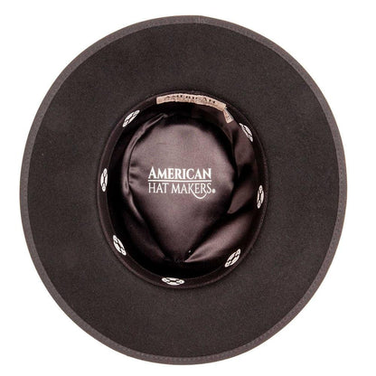 A bottom view of a Bondi black felt fedora hat