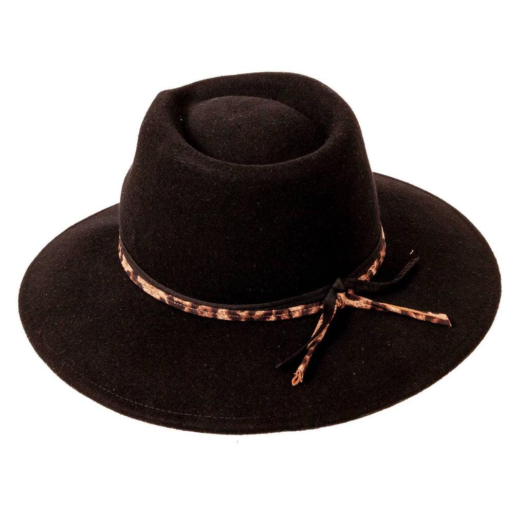 A side view of a Botwin Black Felt Hat 