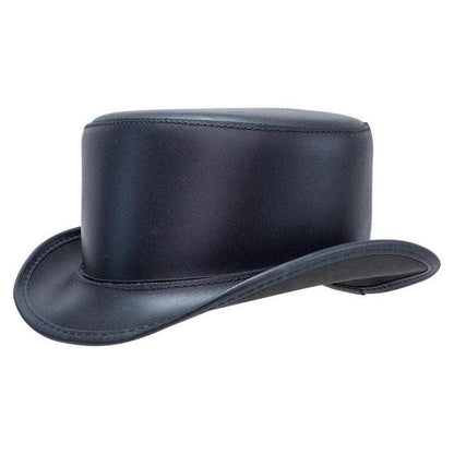 Unbanded Bromley Black Leather Top Hat by American Hat Makers