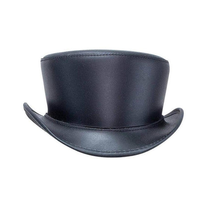 Bromley Unbanded Black Leather Top Hat by American Hat Makers