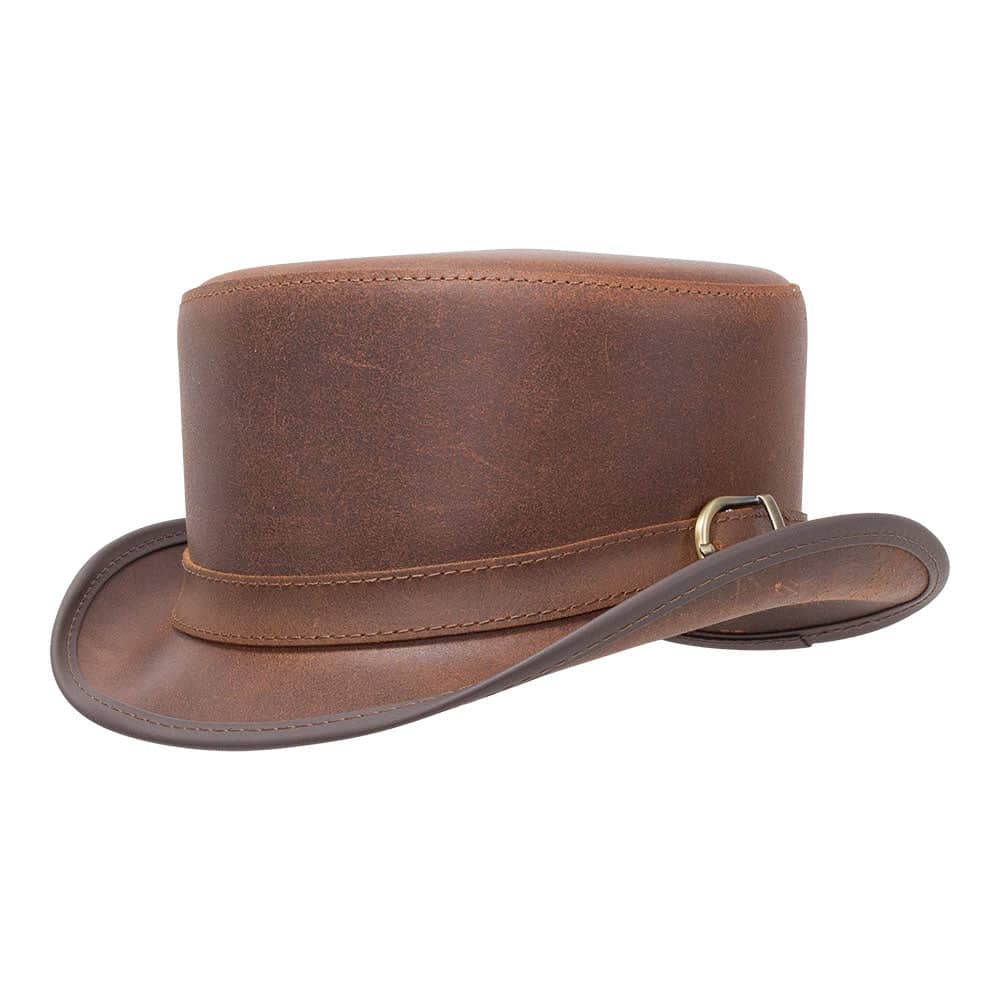 Bromley Brown Leather Top Hat with a Carriage Band  by American Hat Makers