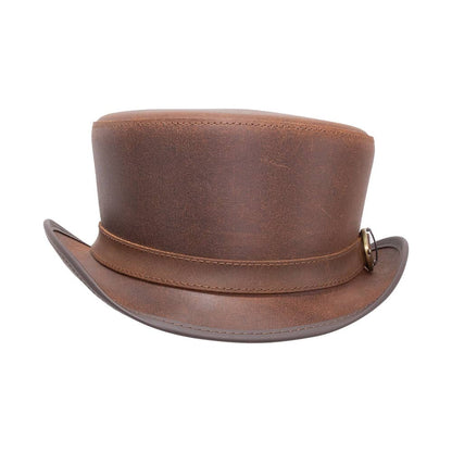 Bromley Brown Leather Top Hat with a Carriage Band  by American Hat Makers