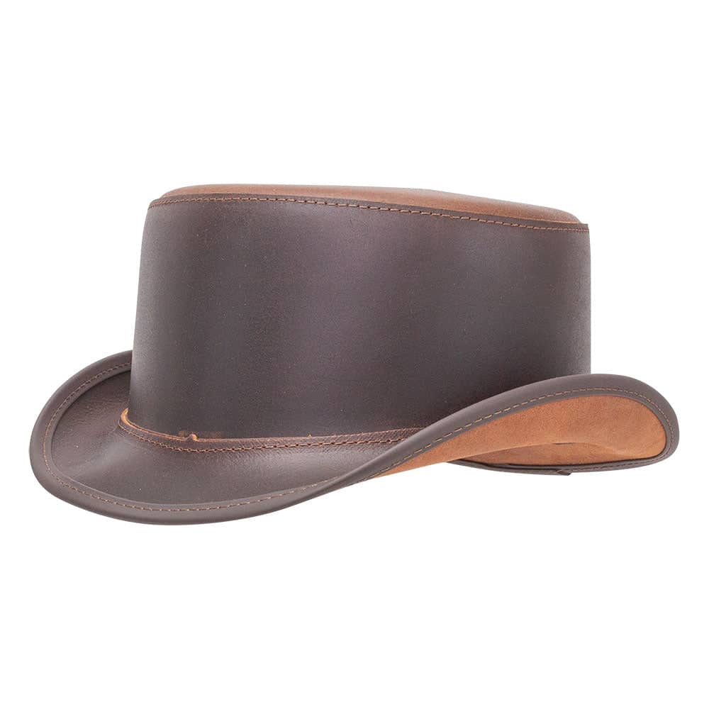 Unbanded Bromley Brown Leather Top Hat by American Hat Makers