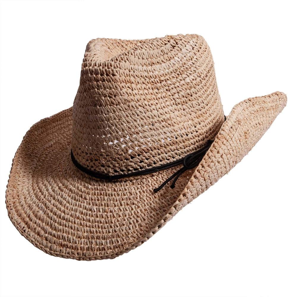 A side view of a Calder Natural Straw Sun Hat 