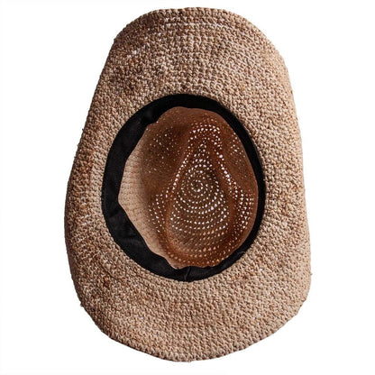 A bottom view of a Calder Brown Straw Sun Hat 