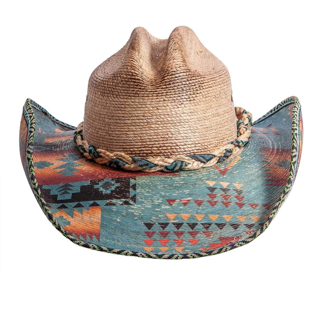 A front view of Cassius Distressed straw painted brim straw hat 