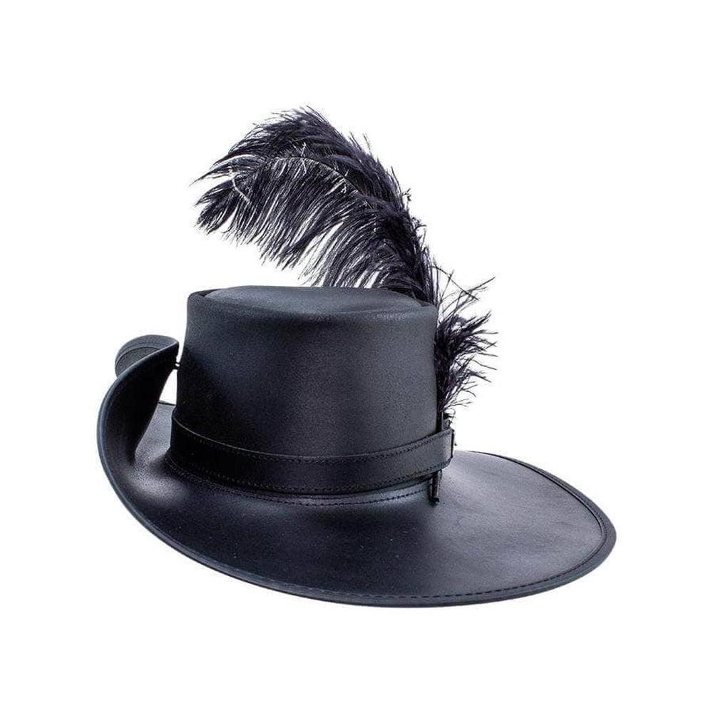 Cavalier Black Leather Hat with a Musket band by American Hat Makers