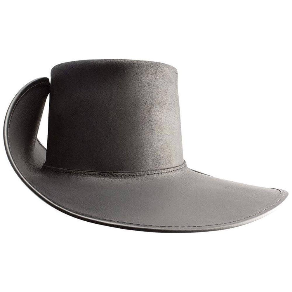 Unbanded Black Leather Cavalier Hat by American Hat Makers front view