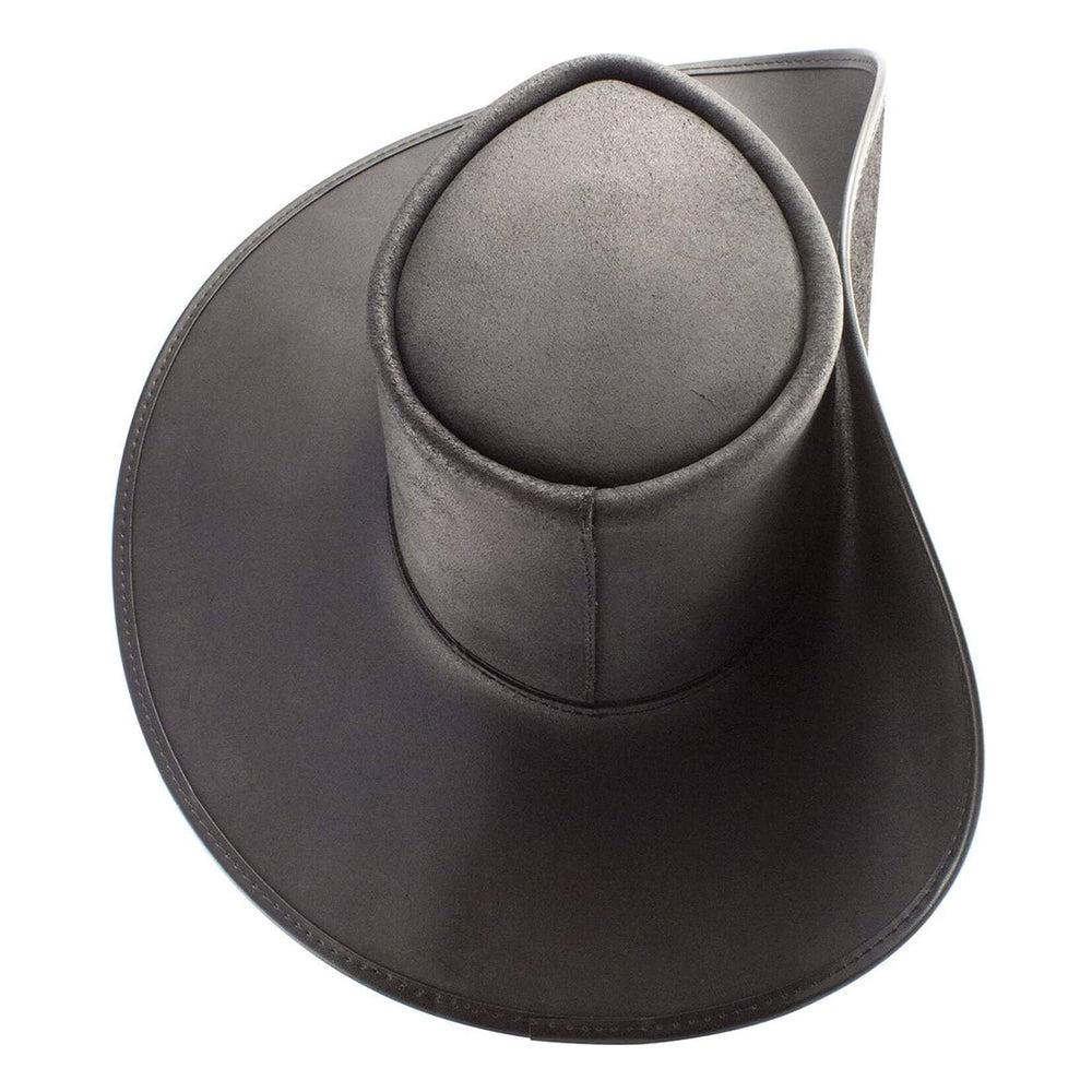 Unbanded Black Leather Cavalier Hat by American Hat Makers