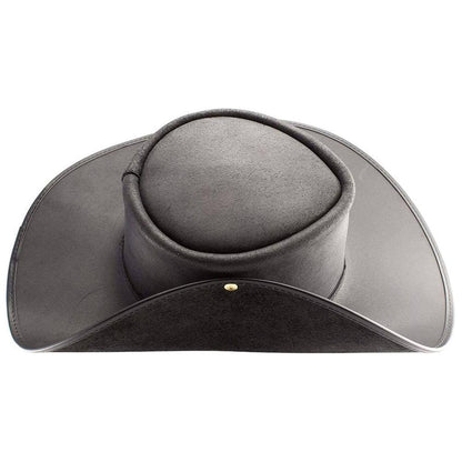 Unbanded Black Leather Cavalier Hat by American Hat Makers side view