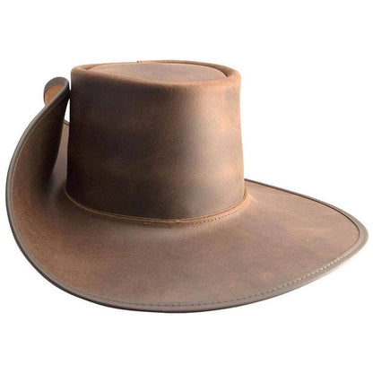 Unbanded Brown Leather Cavalier Hat by American Hat Makers