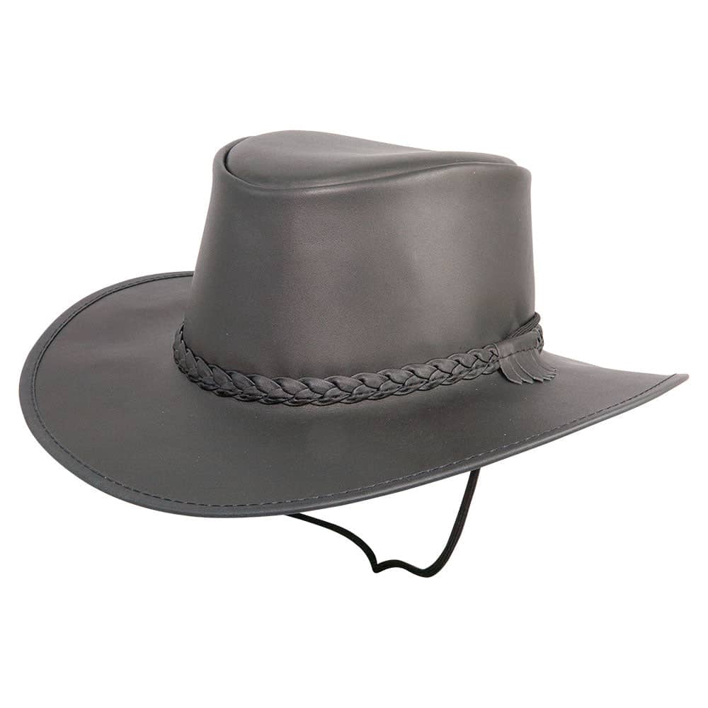 Crusher Black with Braided Band Outback Leather Hat by American Hat Makers