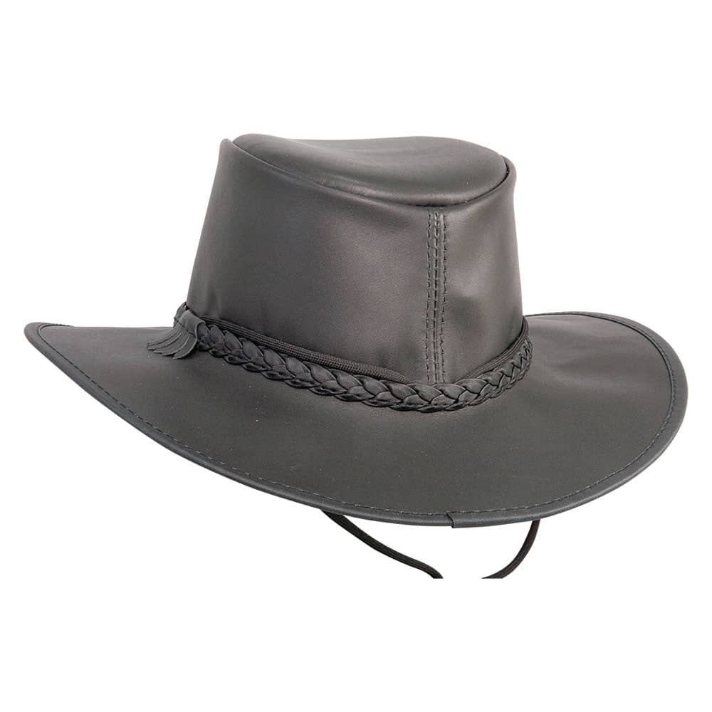 Crusher Black with Braided Band Outback Leather Hat by American Hat Makers