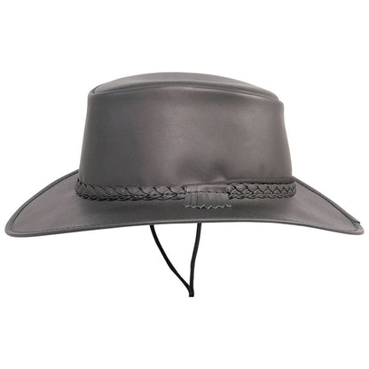 Crusher Black with Braided Band Outback Leather Hat by American Hat Makers