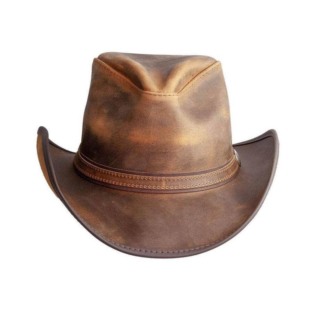 A front view of a Leather Cowboy Hat 