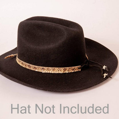 A side view of a Double Rattle Hat Band on a top hat