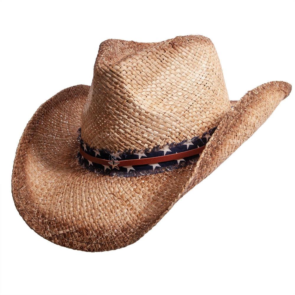 A side view of a Dusty brown straw cowboy hat by American Hat Makers