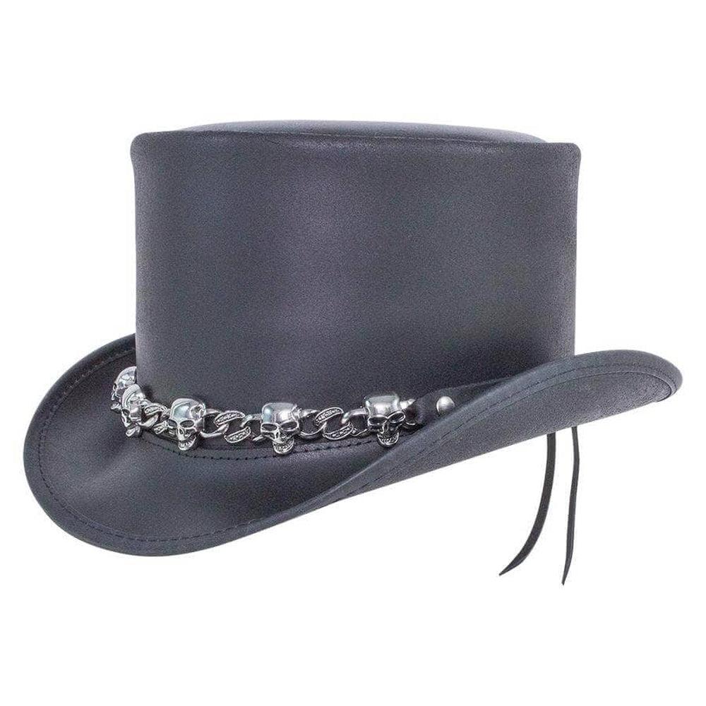 El Dorado Black Leather Top Hat with a 5 Skull Band by American Hat Makers