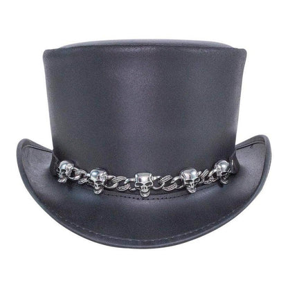 El Dorado Black Leather Top Hat with a 5 Skull Band by American Hat Makers