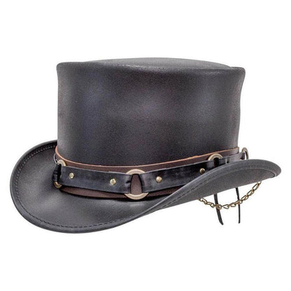 El Dorado Black Leather Top Hat with SR2 Band by American Hat Makers