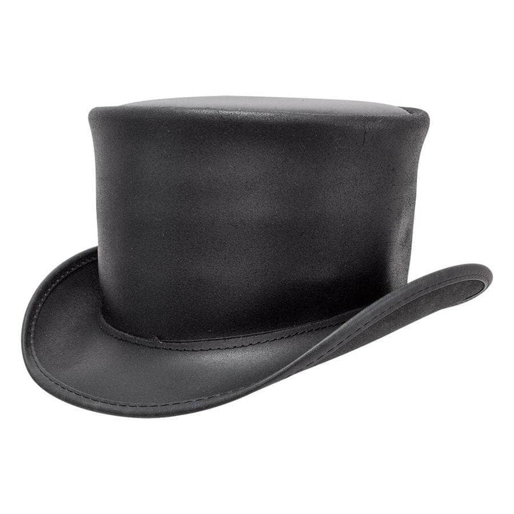 Unbanded El Dorado Black Leather Top Hat by American Hat Makers