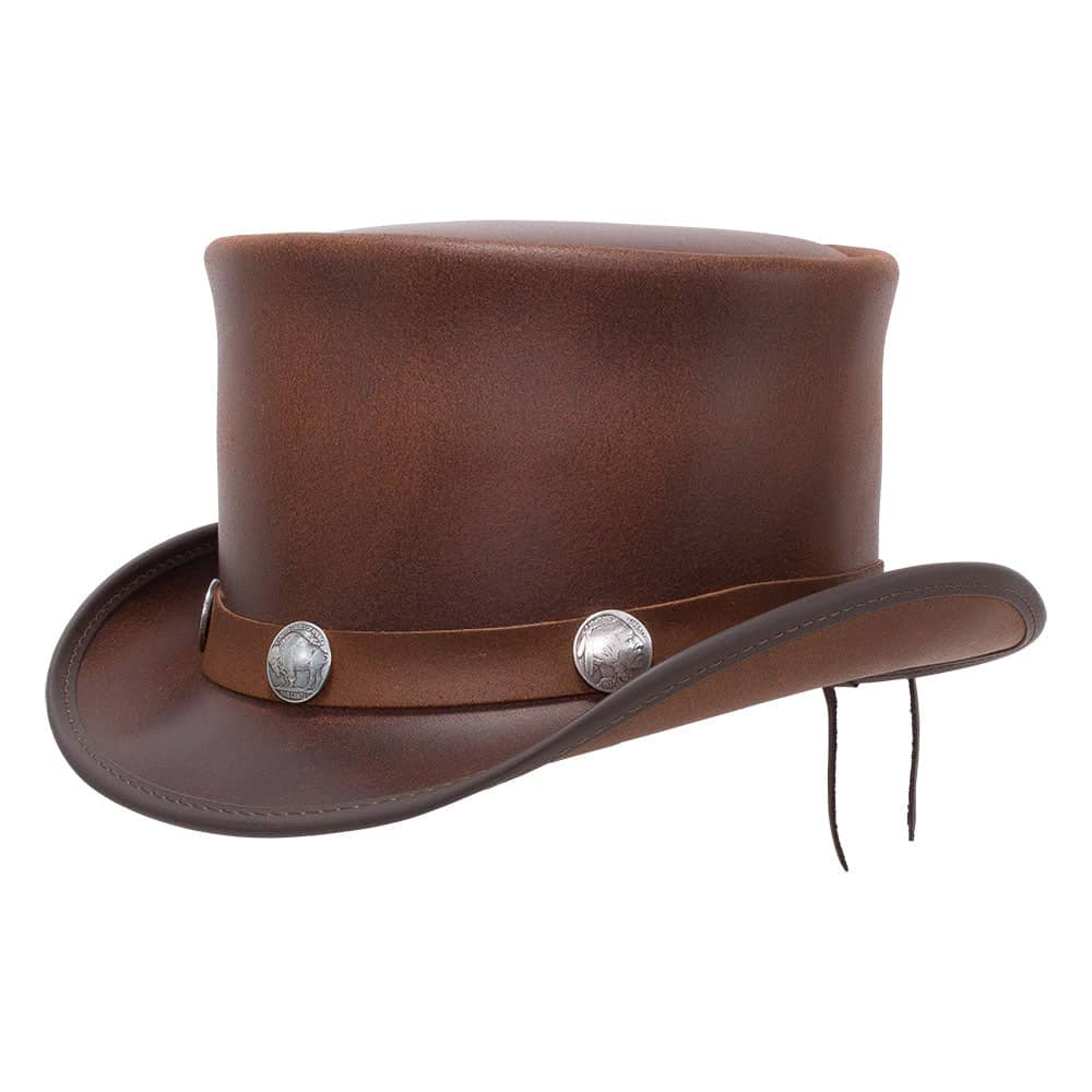 El Dorado  Brown Leather Top Hat with a Buffalo Band by American Hat Makers