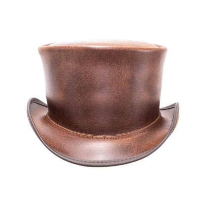 Unbanded El Dorado Brown Leather Top Hat by American Hat Makers