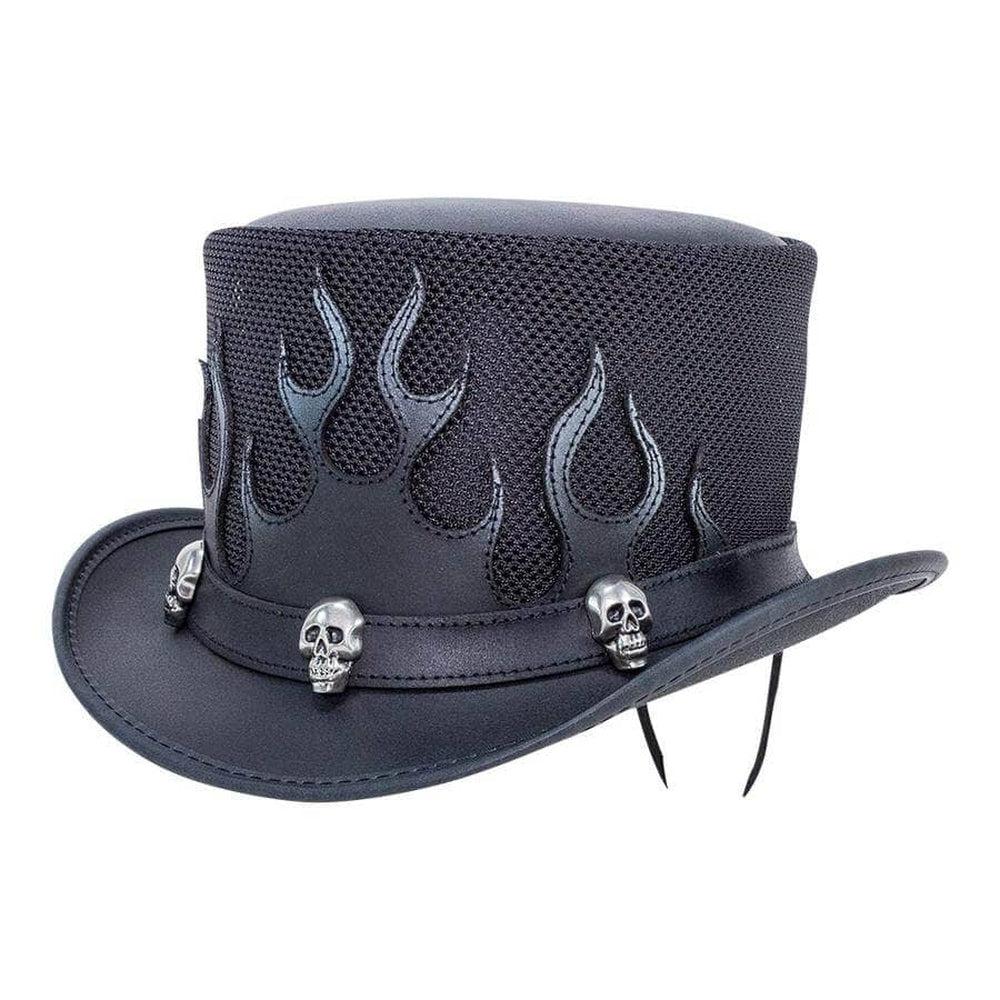 Flames Black Mesh Leather Top Hat by American Hat Makers