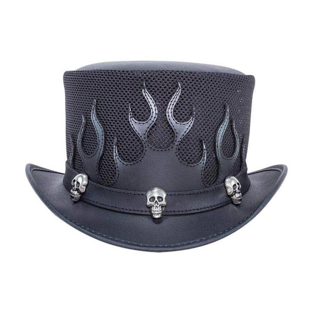 Flames Black Mesh Leather Top Hat by American Hat Makers