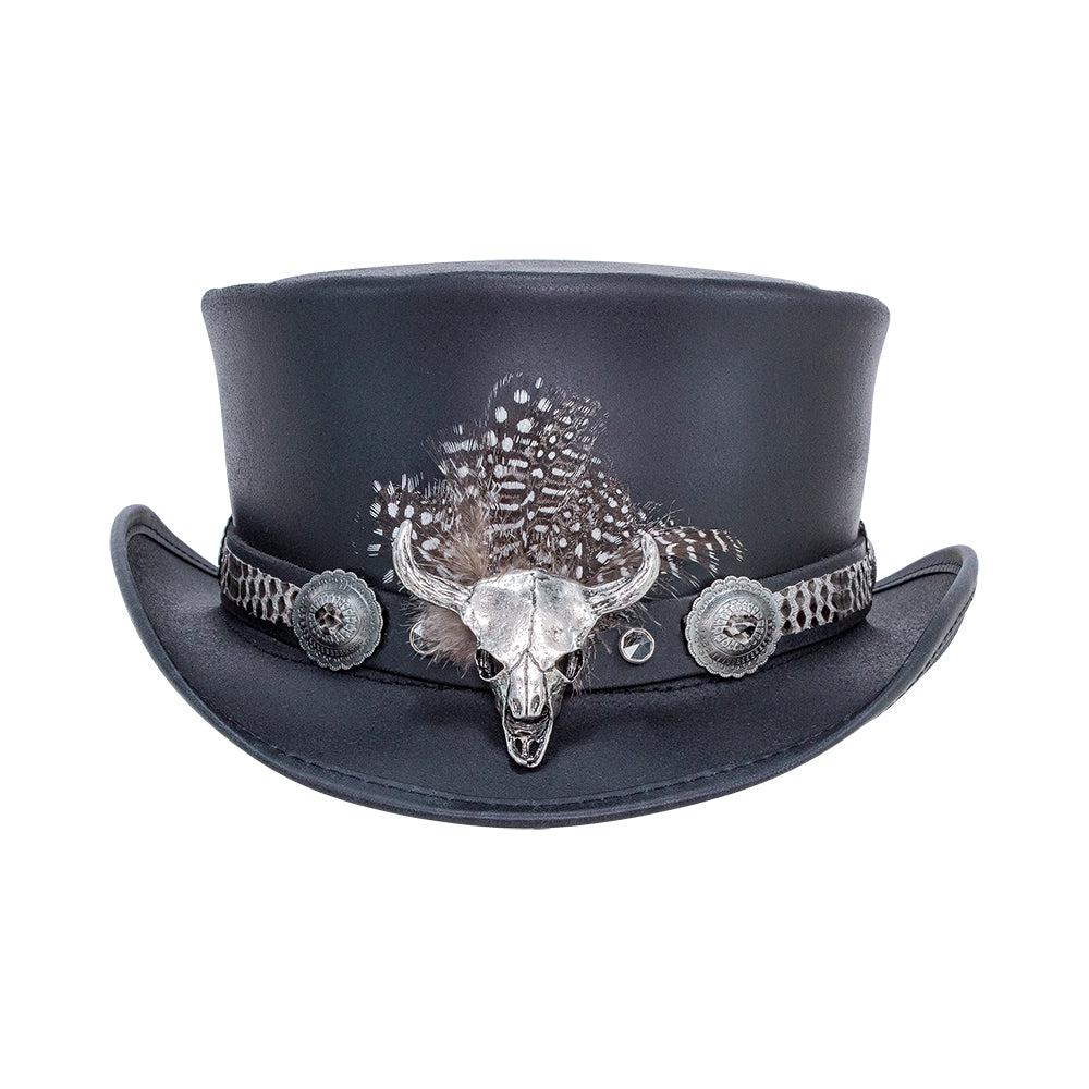 A True grit hat band on a black top hat