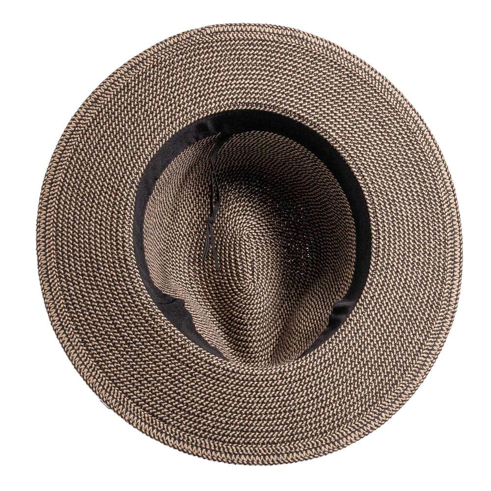 An bottom view of Nero black straw sun hat 