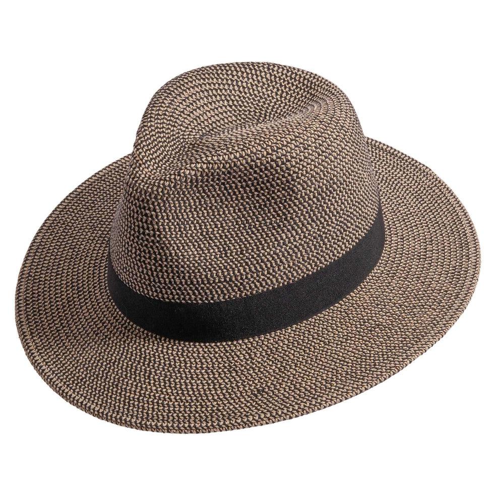 A top view of Nero black straw sun hat 