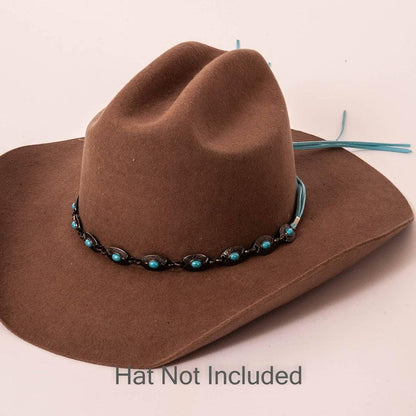 Nizhoni Turquoise Hat Band on a brown hat