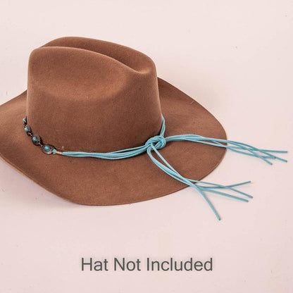 Nizhoni Turquoise Hat Band on a brown felt hat