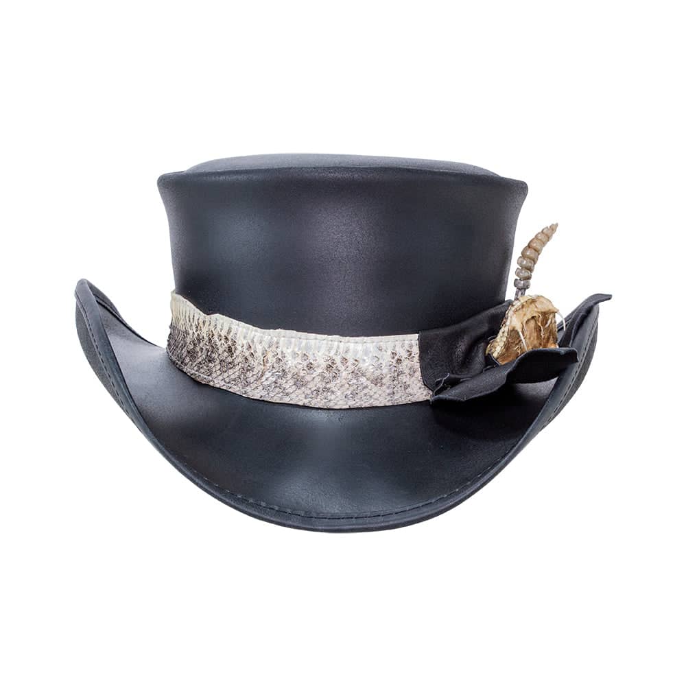 Pale Rider Black Finished Top Hat with Rattlesnake Band by American Hat Makers